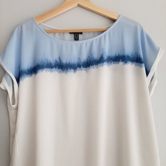 CONRAD C / Asymmetric Light Blouse Top Watercolour White & Blue Sz 14 - Picture 3 of 8